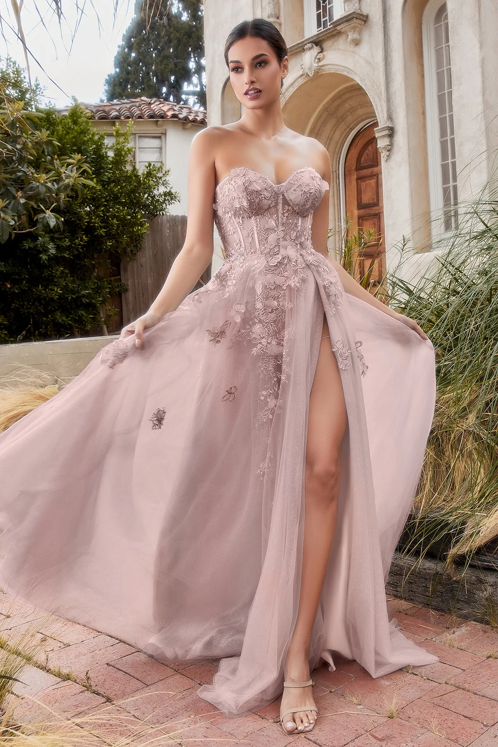 ANDREA & LEO A1127 Floral Strapless Bodice Tulle A Line Dress sold by The Gown Galleria product image thumbnail 4