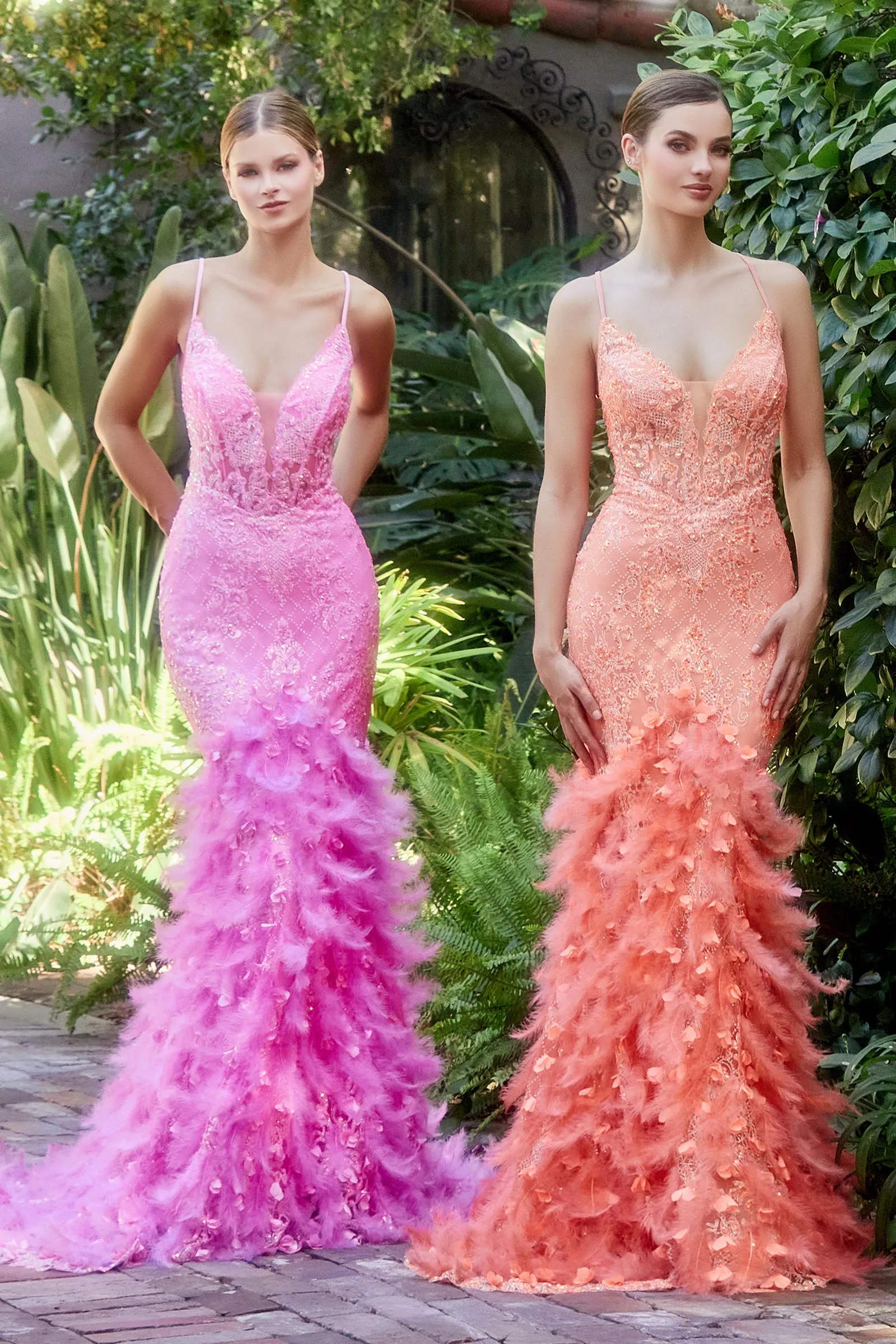 ANDREA & LEO A1116 Glitter Deep V-Neck Feather Mermaid Dress sold by The Gown Galleria product image thumbnail 3