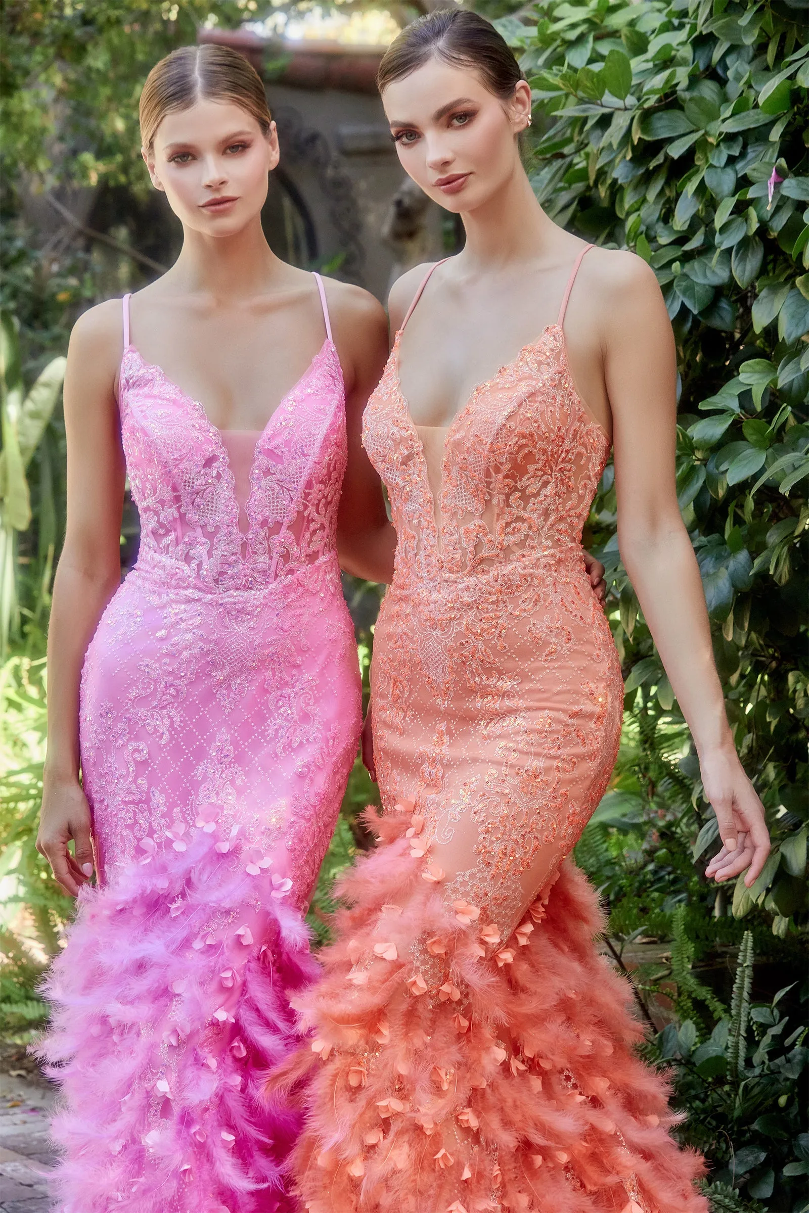 ANDREA & LEO A1116 Glitter Deep V-Neck Feather Mermaid Dress sold by The Gown Galleria product image thumbnail 2