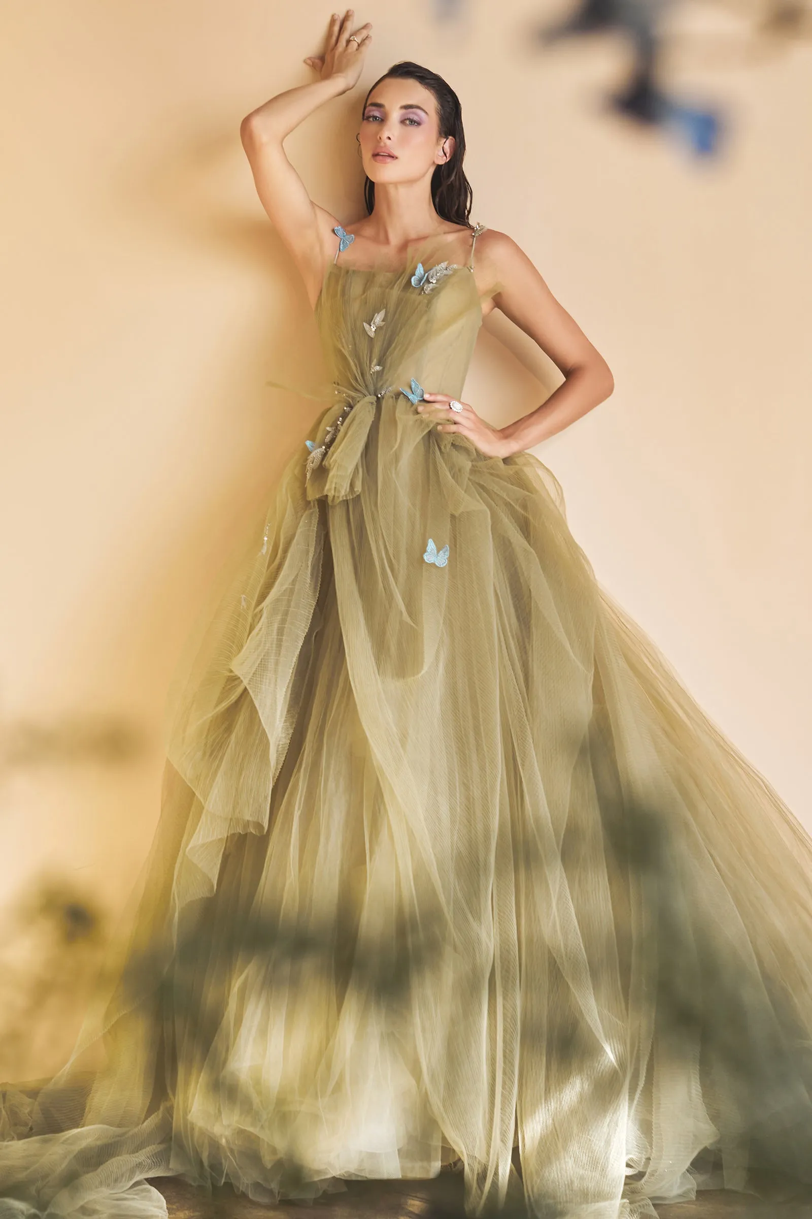 ANDREA & LEO A1113 3D Butterfly Pleated Tulle A Line Dress sold by The Gown Galleria product image thumbnail 3