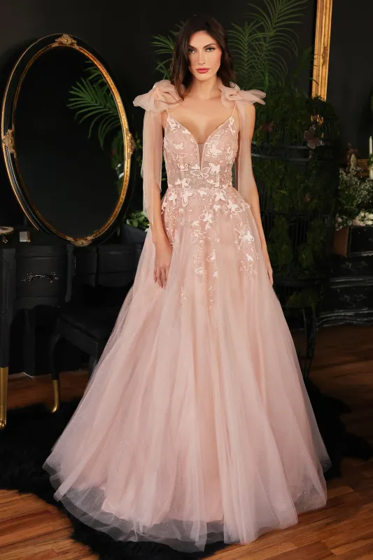 CINDERELLA DIVINE CB097 Floral A-Line Tulle Gown sold by The Gown Galleria