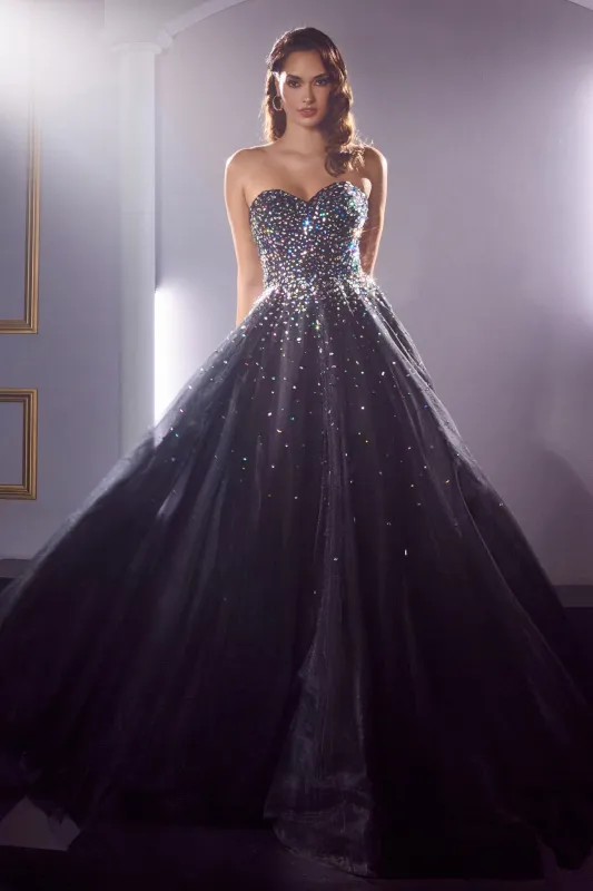 CINDERELLA DIVINE CB114 Bejeweled Strapless A-Line Ball Gown sold by The Gown Galleria
