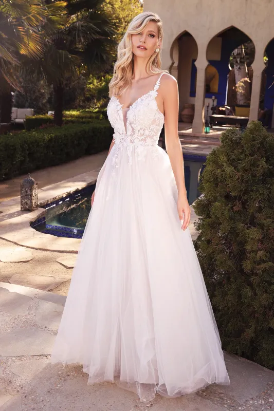 CINDERELLA DIVINE CB072W Sleeveless Layered A-Line Tulle Bridal Gown sold by The Gown Galleria