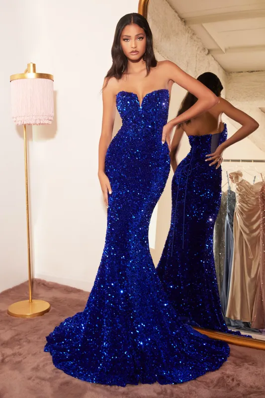 CINDERELLA DIVINE CH151 Fitted Strapless Sequin Gown sold by The Gown Galleria