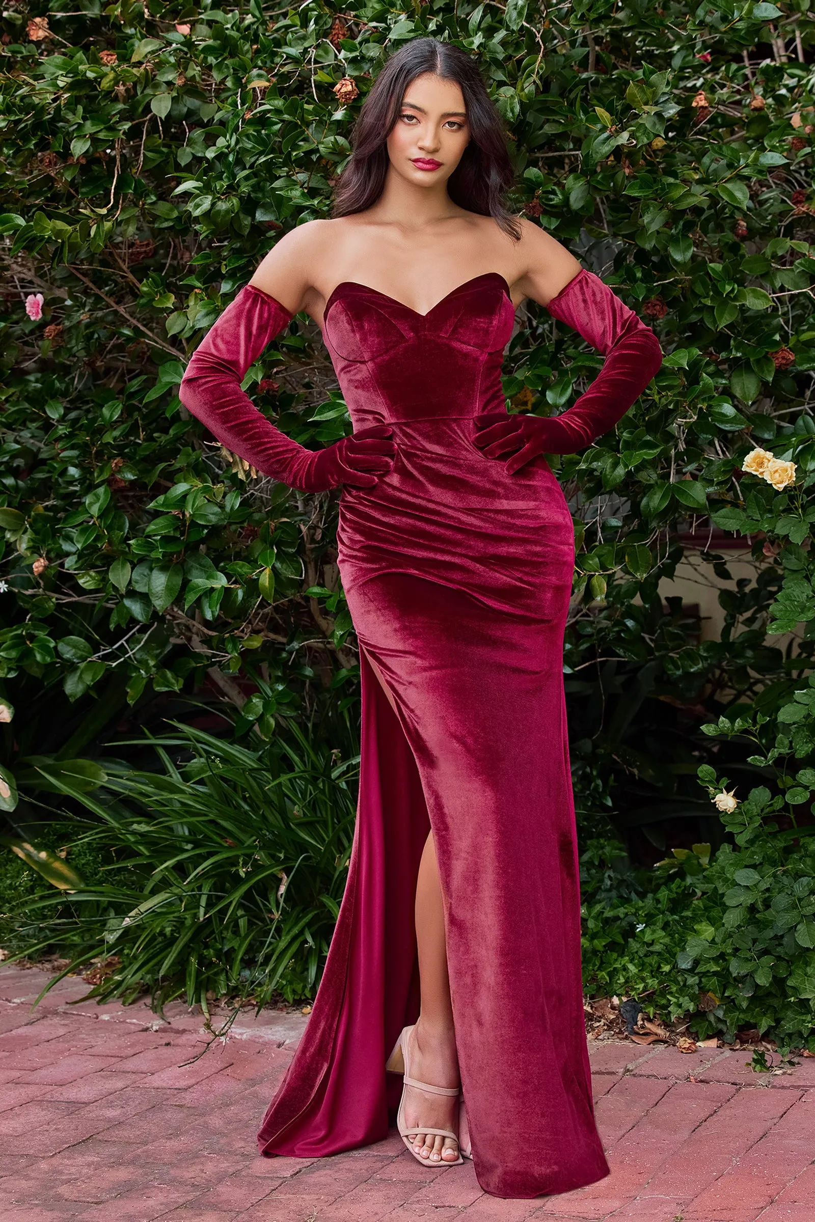 CINDERELLA DIVINE CH176 Velvet Fitted Strapless Mermaid Gown sold by The Gown Galleria