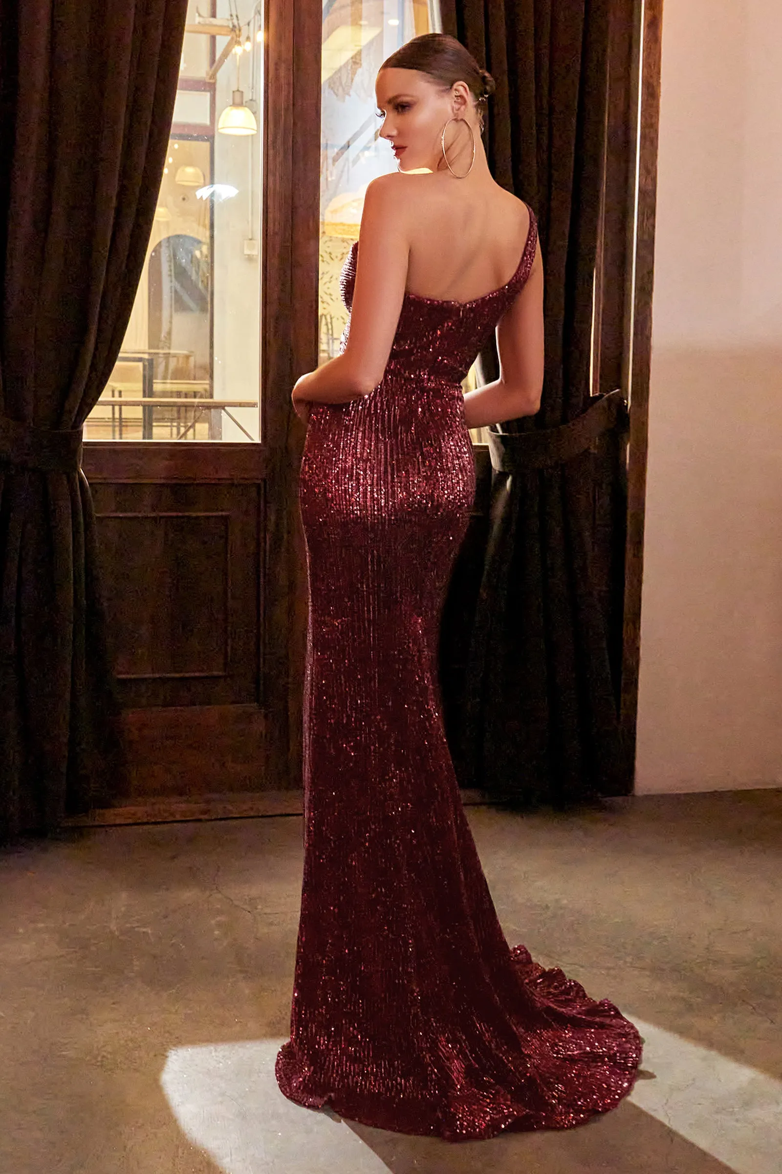 CINDERELLA DIVINE CH182 One-Shoulder Sequin Drapes Skirt Gown sold by The Gown Galleria product image thumbnail 2