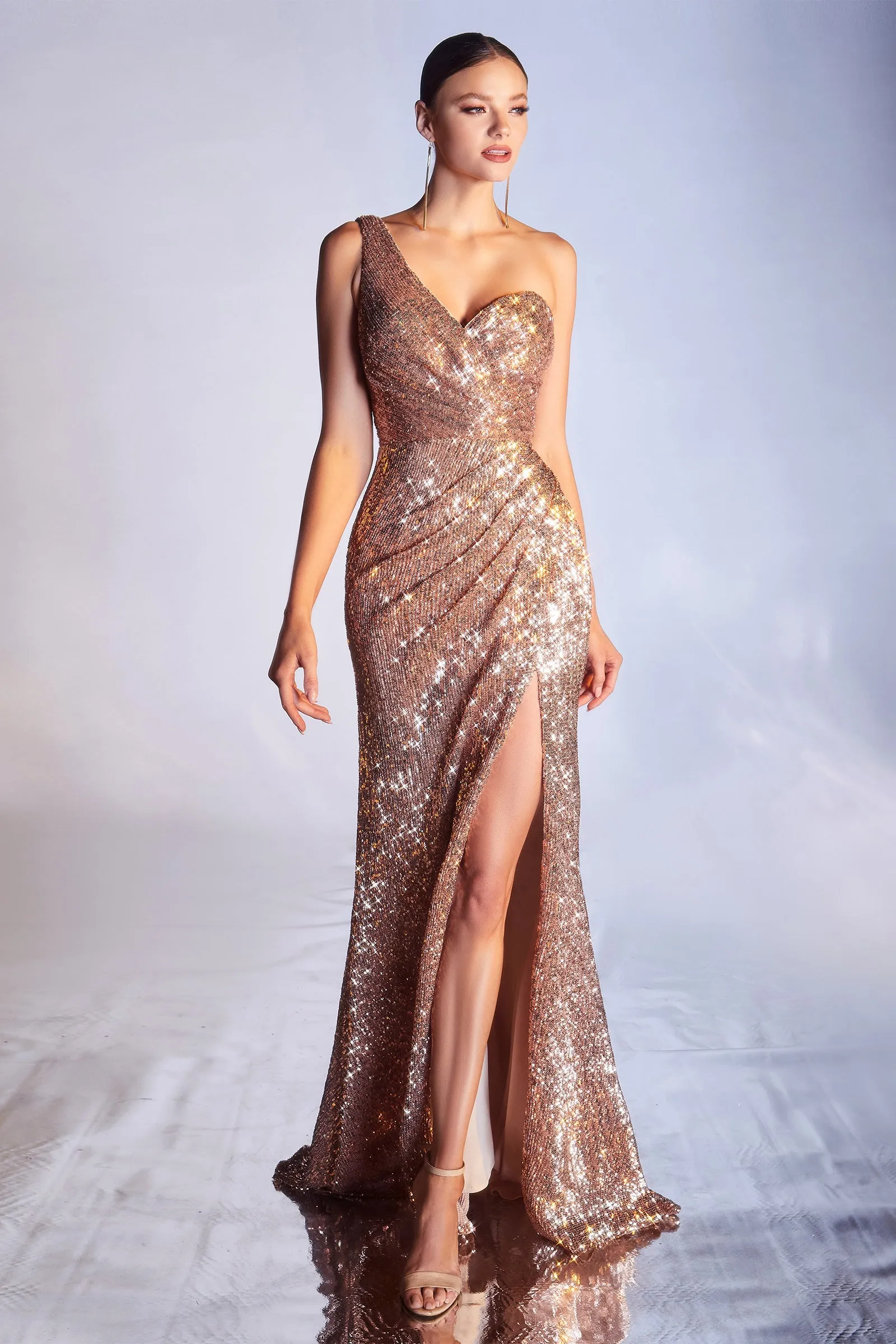 CINDERELLA DIVINE CH182 One-Shoulder Sequin Drapes Skirt Gown sold by The Gown Galleria product image thumbnail 4