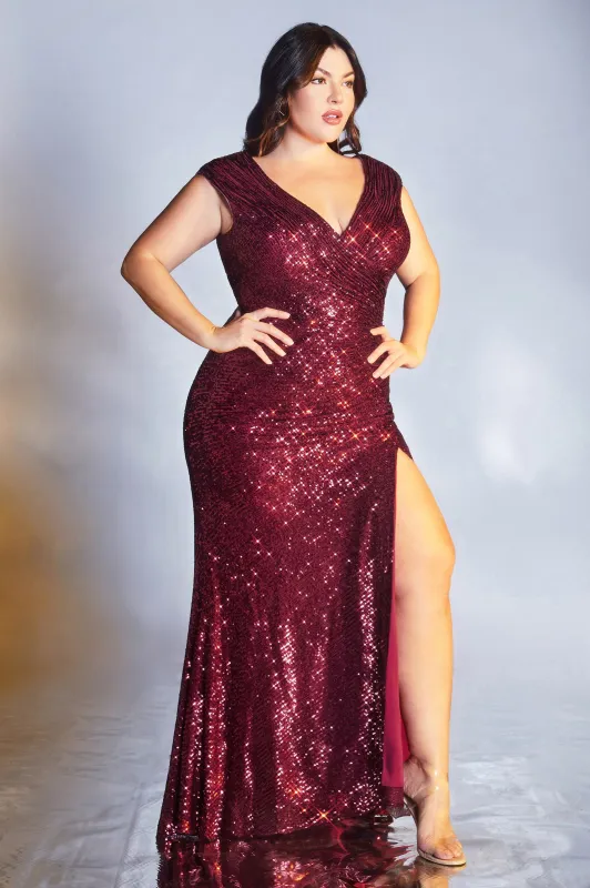 CINDERELLA DIVINE CH198C Plus Size Fitted Sequin Cap Dress made by The Gown Galleria