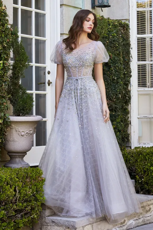 CINDERELLA DIVINE B708 Bateau Neck Short Sleeve Ball Gown sold by The Gown Galleria