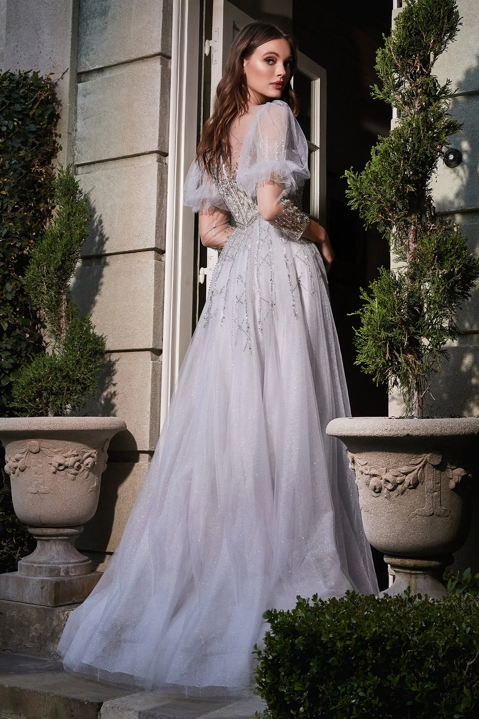 CINDERELLA DIVINE B707 Puffed Sleeves Tulle Gown sold by The Gown Galleria product image thumbnail 2