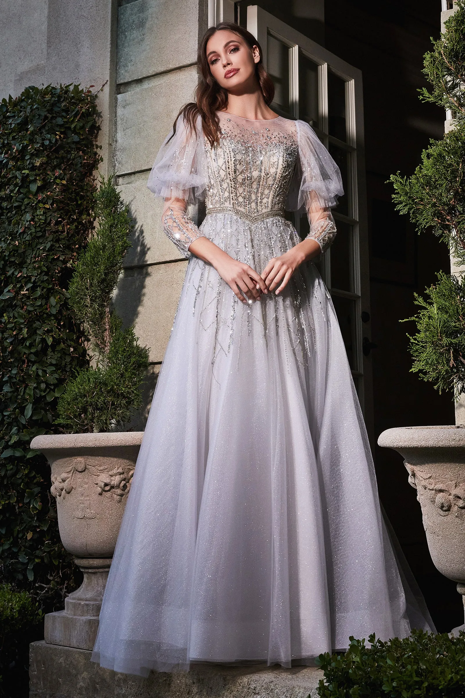 CINDERELLA DIVINE B707 Puffed Sleeves Tulle Gown sold by The Gown Galleria