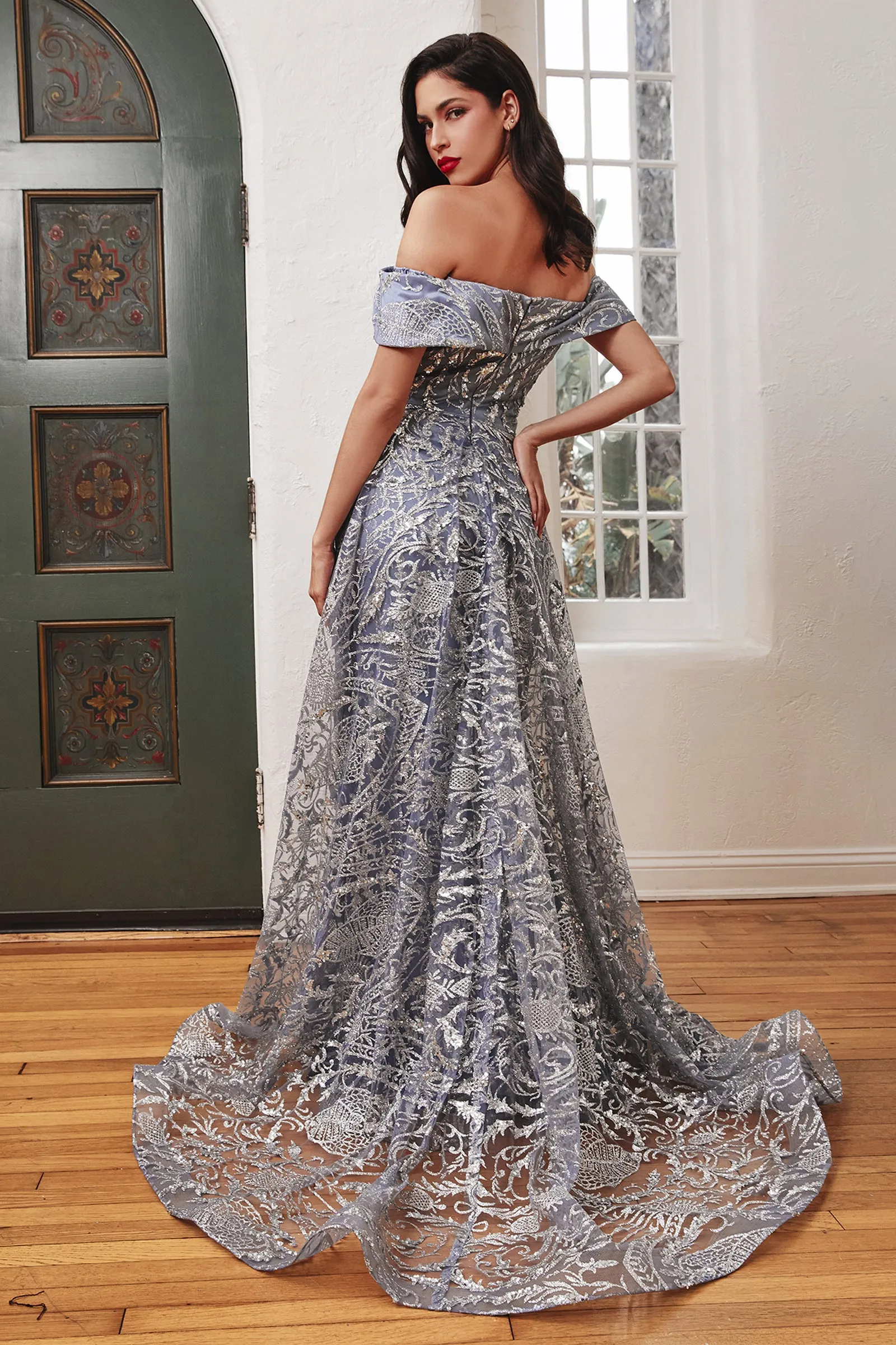 CINDERELLA DIVINE J836 Lace Glitter Off-Shoulder Gown with Overskirt sold by The Gown Galleria product image thumbnail 2