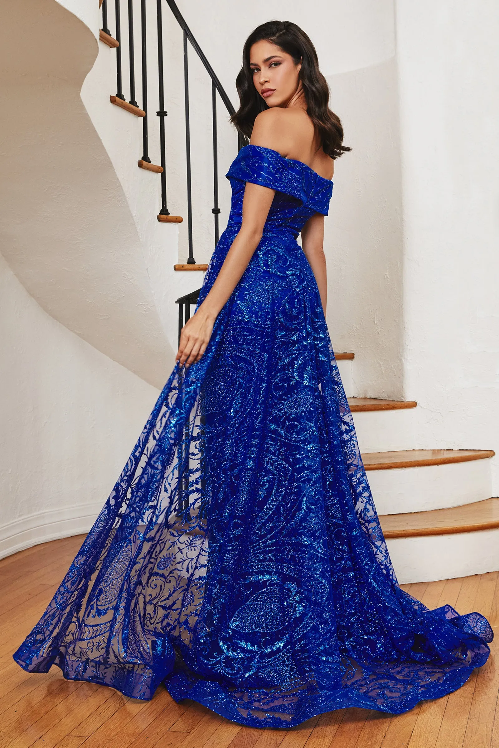 CINDERELLA DIVINE J836 Lace Glitter Off-Shoulder Gown with Overskirt sold by The Gown Galleria product image thumbnail 4