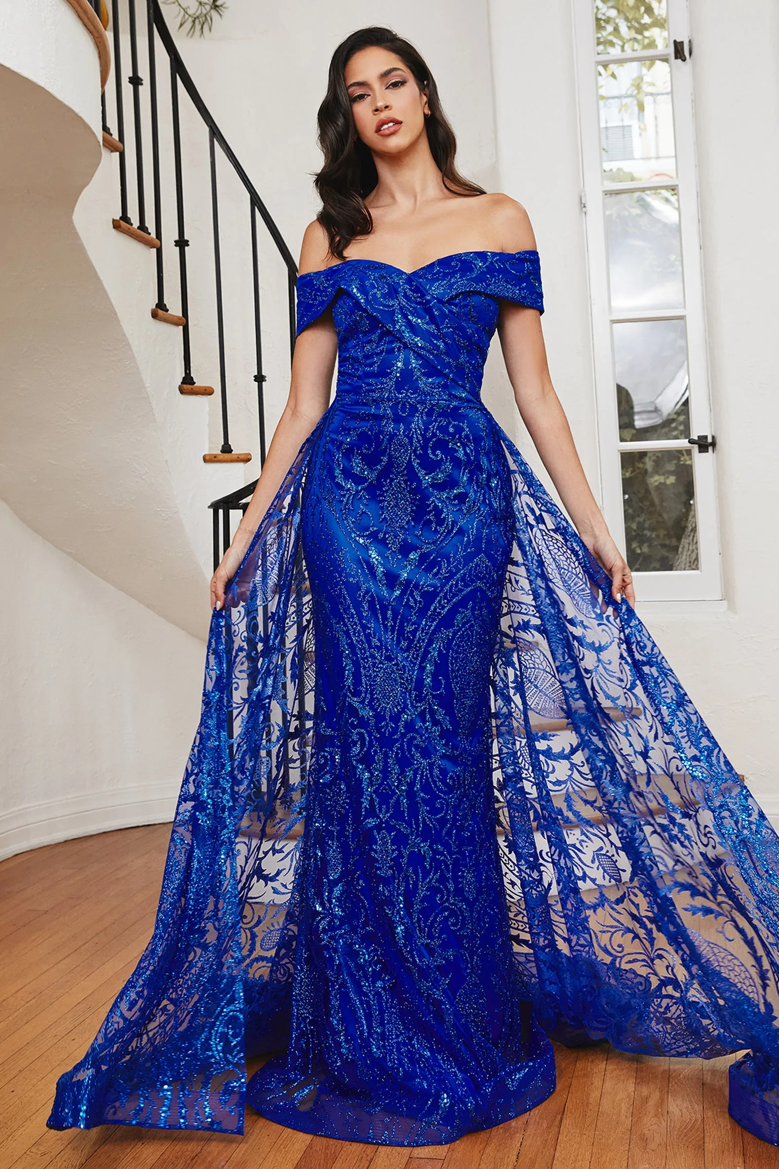 CINDERELLA DIVINE J836 Lace Glitter Off-Shoulder Gown with Overskirt sold by The Gown Galleria product image thumbnail 3