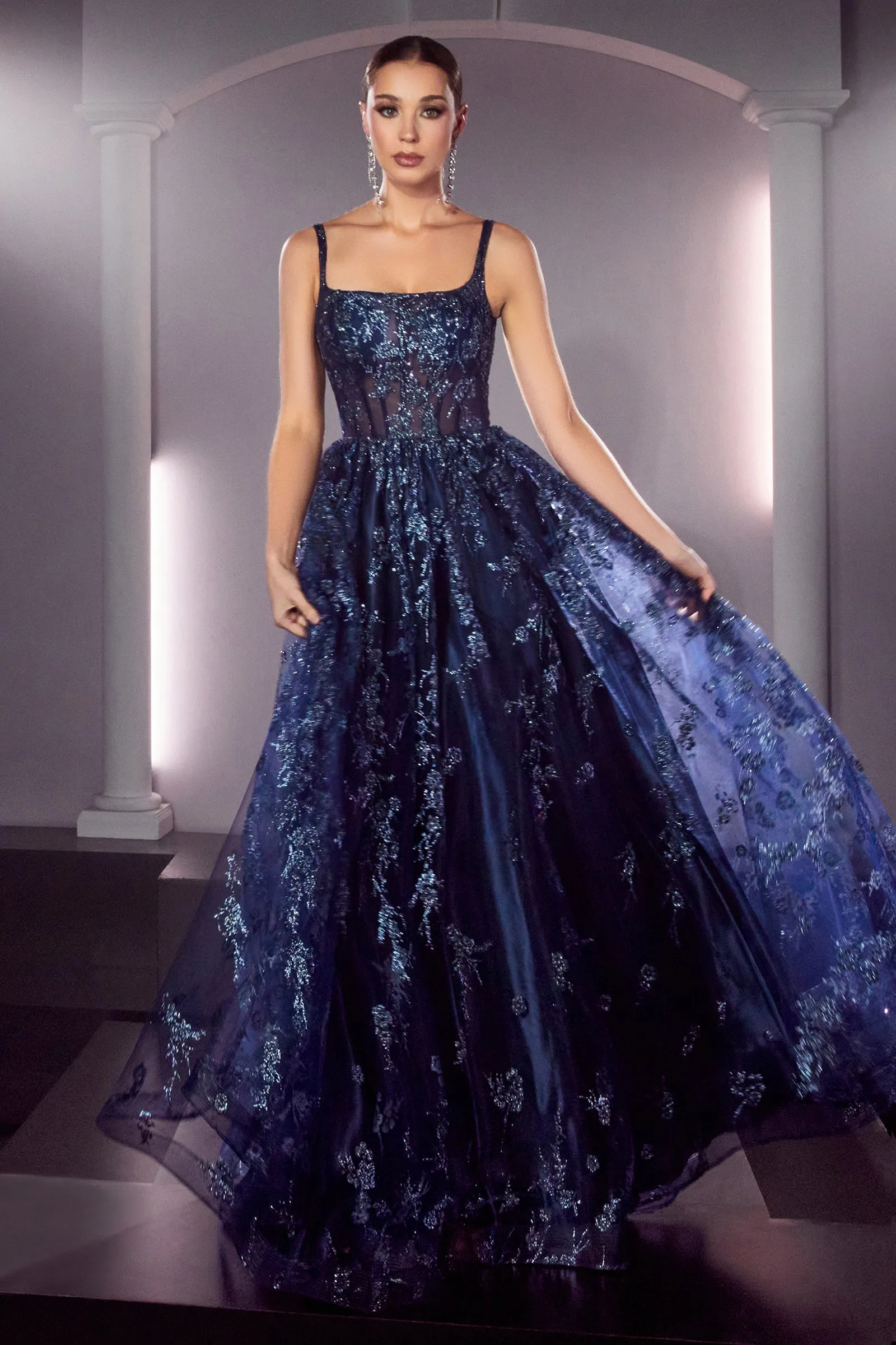 CINDERELLA DIVINE J840 A-Line Glitter Sleeveless Gown sold by The Gown Galleria product image thumbnail 3