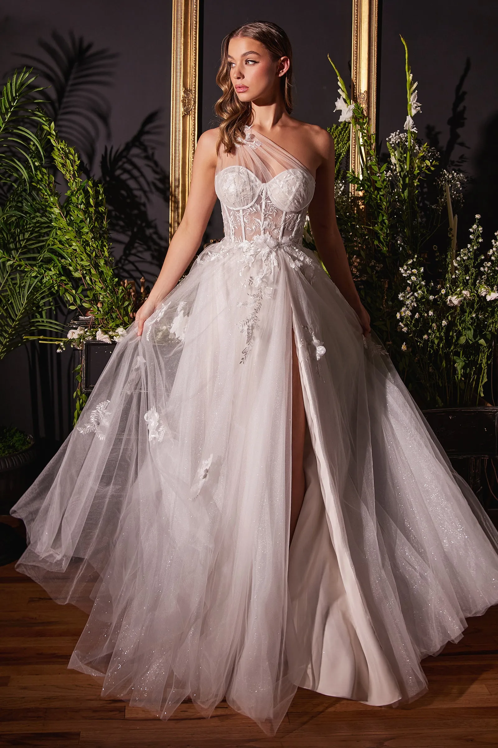 CINDERELLA DIVINE A1053W One Shoulder A-Line Bridal Gown sold by The Gown Galleria
