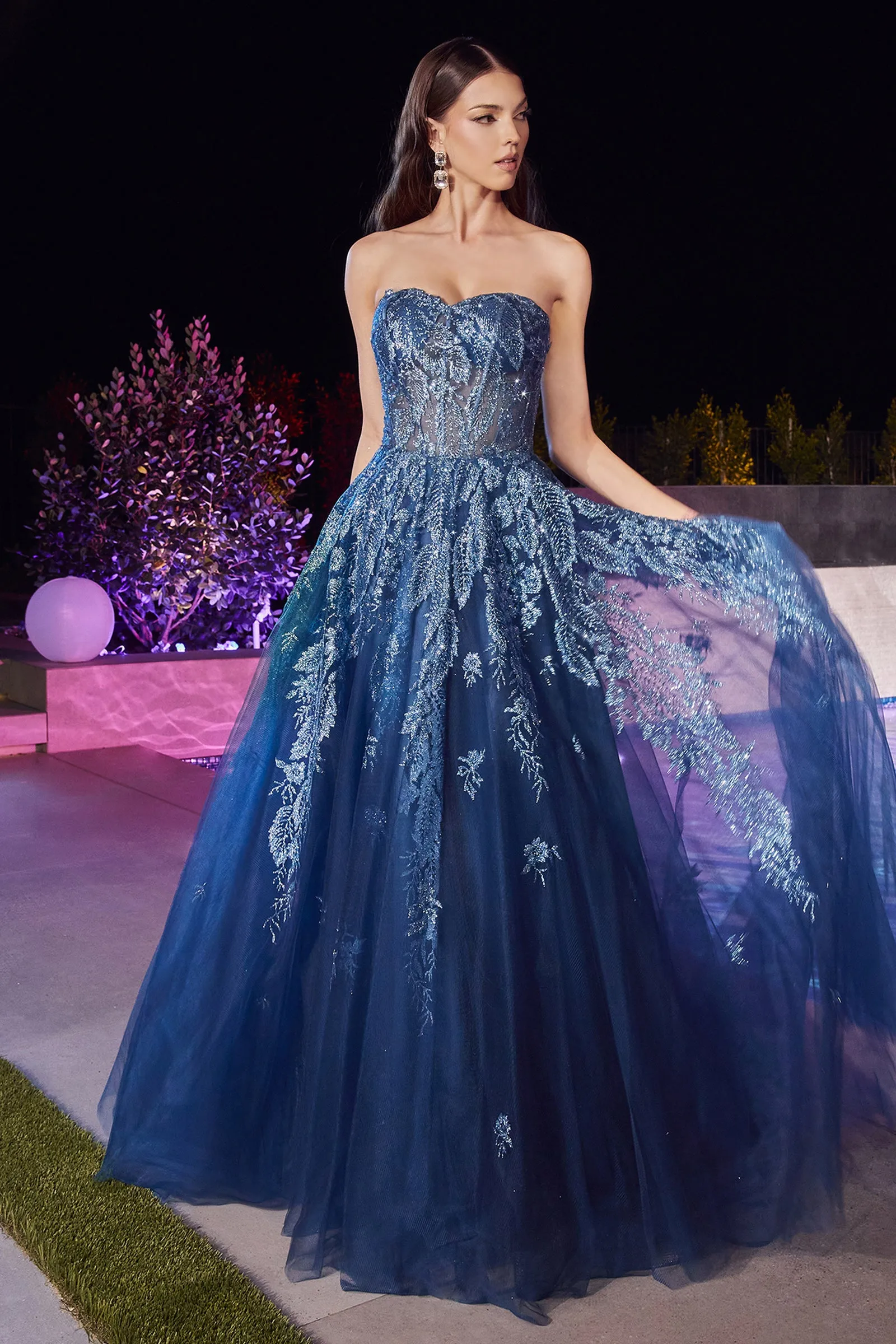 CINDERELLA DIVINE J852 Strapless Glitter Tulle Ball Gown sold by The Gown Galleria product image thumbnail 3