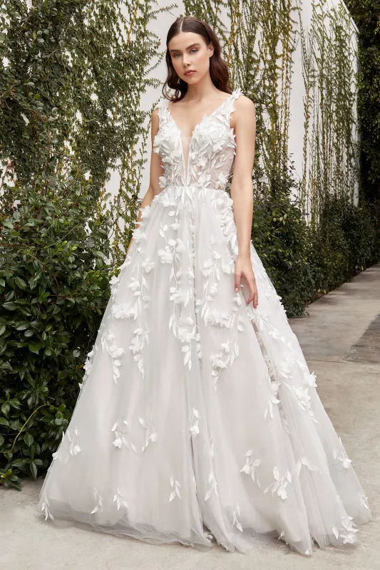 CINDERELLA DIVINE A1042W Sleeveless Floral Applique Bridal Gown sold by The Gown Galleria
