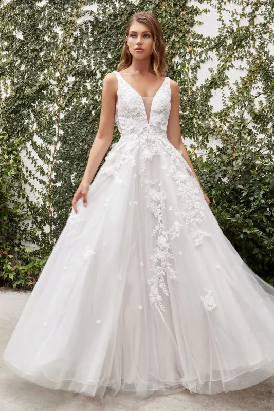 CINDERELLA DIVINE A1028W Gardenia Lace V Neck Bridal Gown sold by The Gown Galleria