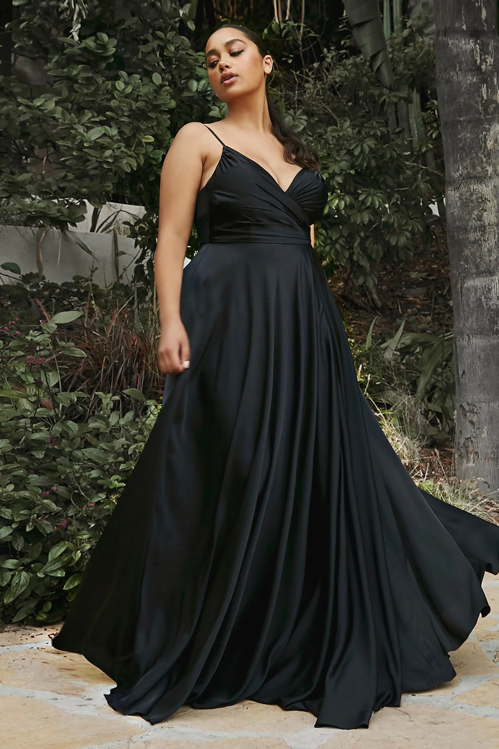 CINDERELLA DIVINE 7485C Plus Size Long V Neck Satin A-Line Dress sold by The Gown Galleria product image thumbnail 3