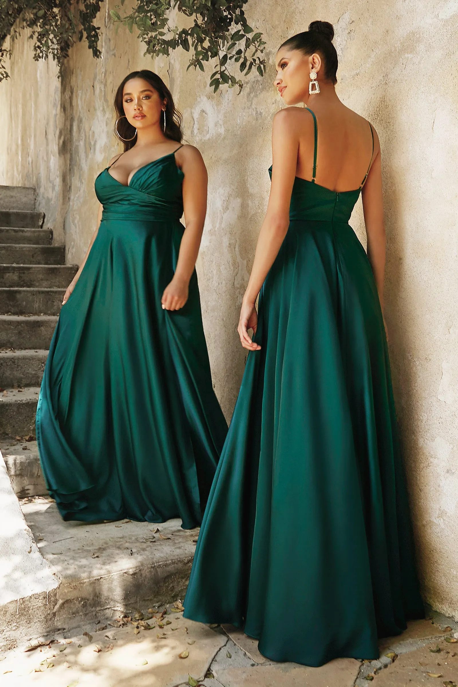CINDERELLA DIVINE 7485C Plus Size Long V Neck Satin A-Line Dress sold by The Gown Galleria product image thumbnail 5