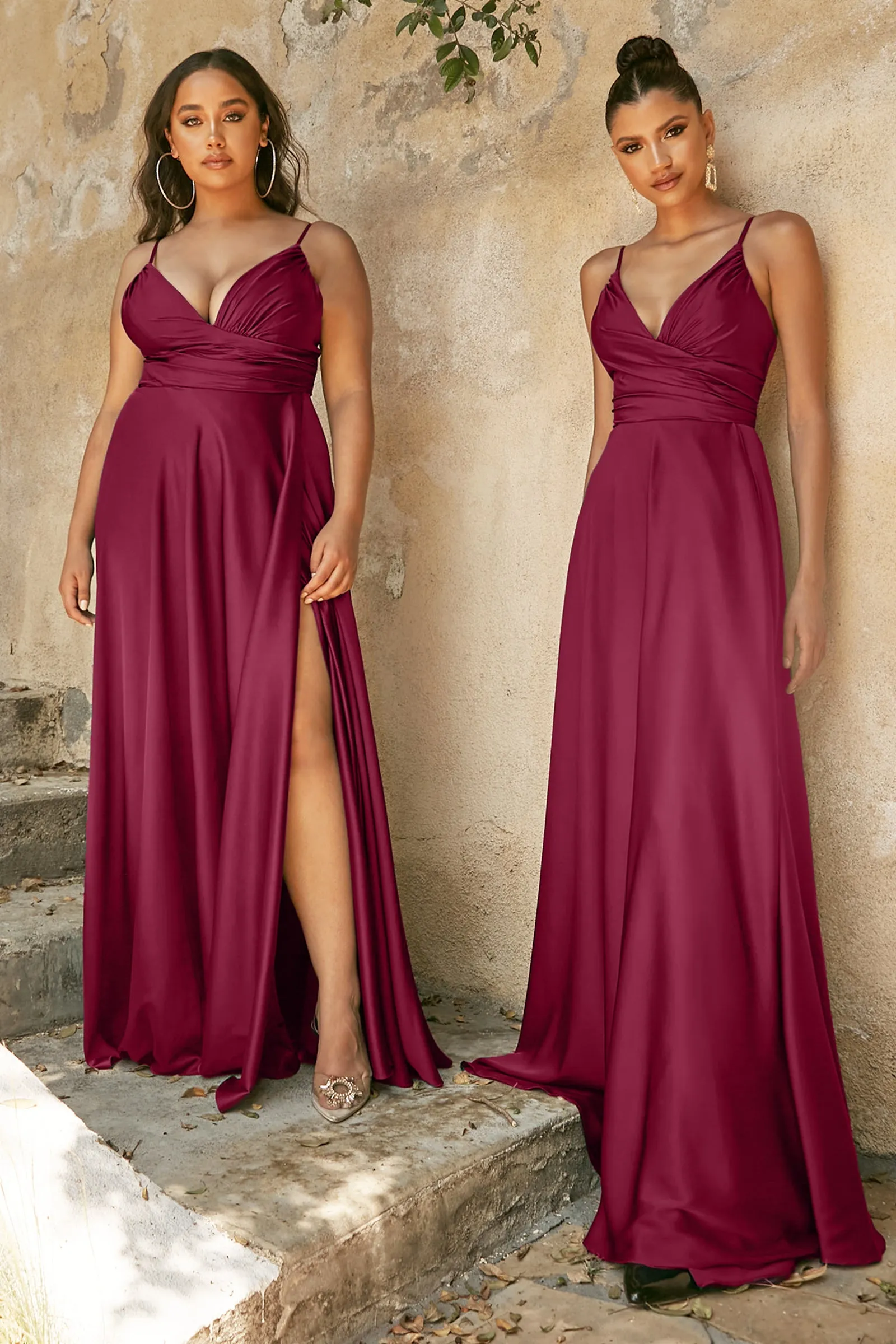 CINDERELLA DIVINE 7485C Plus Size Long V Neck Satin A-Line Dress sold by The Gown Galleria product image thumbnail 4