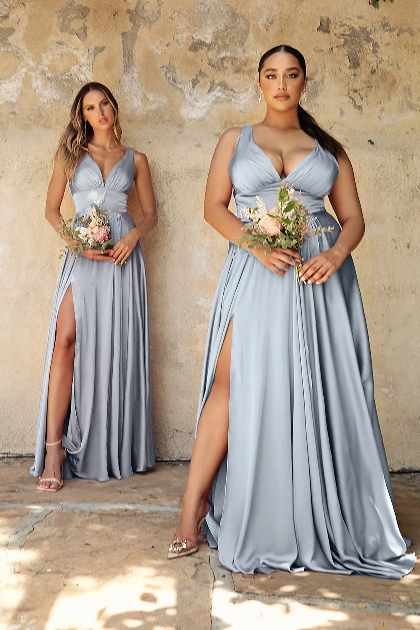 CINDERELLA DIVINE 7469 A-Line Satin V-Neck Dress with Slit sold by The Gown Galleria product image thumbnail 2