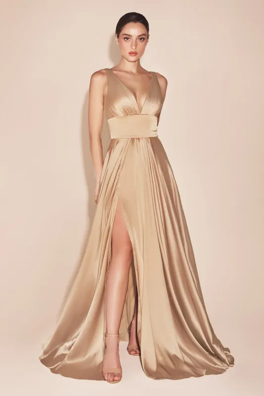 CINDERELLA DIVINE 7469 V-neck Soft Satin Aline Dress sold by The Gown Galleria