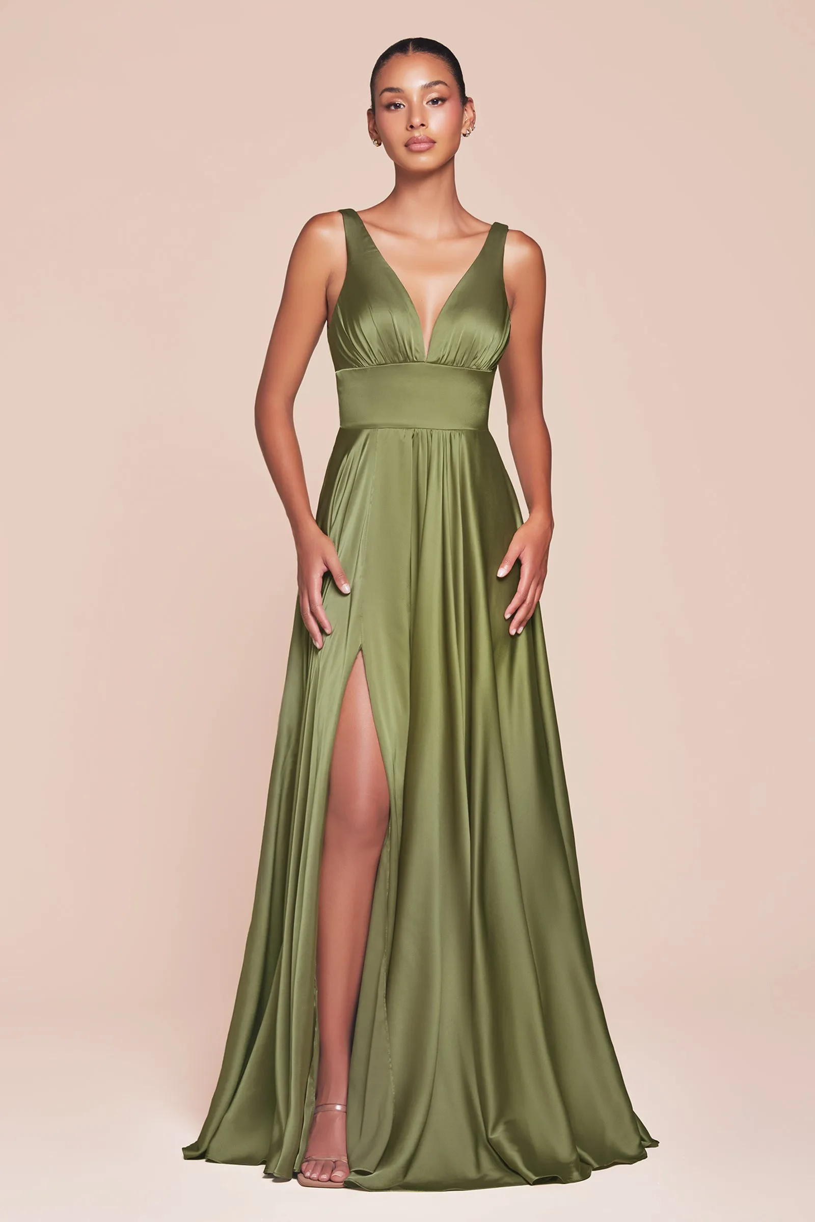 CINDERELLA DIVINE 7469 V-neck Soft Satin Aline Dress sold by The Gown Galleria product image thumbnail 2