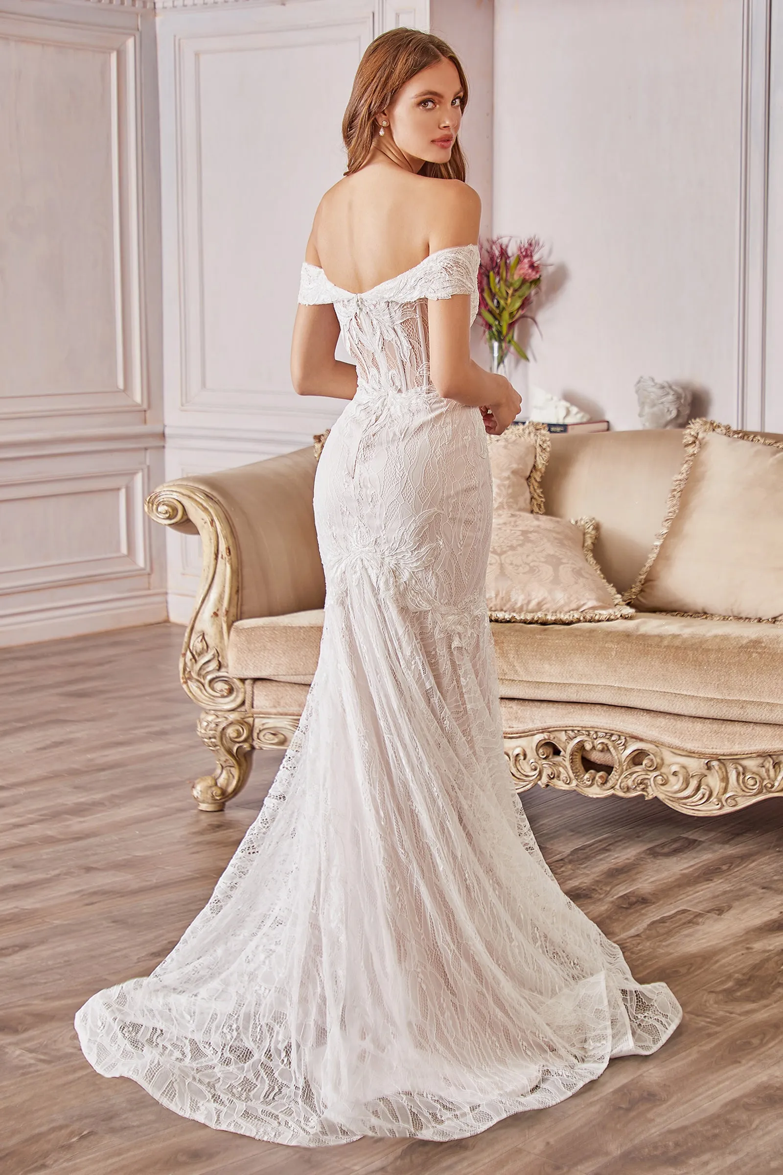 CINDERELLA DIVINE A0666W Lace Off-Shoulder Corset Mermaid Bridal Dress sold by The Gown Galleria product image thumbnail 2