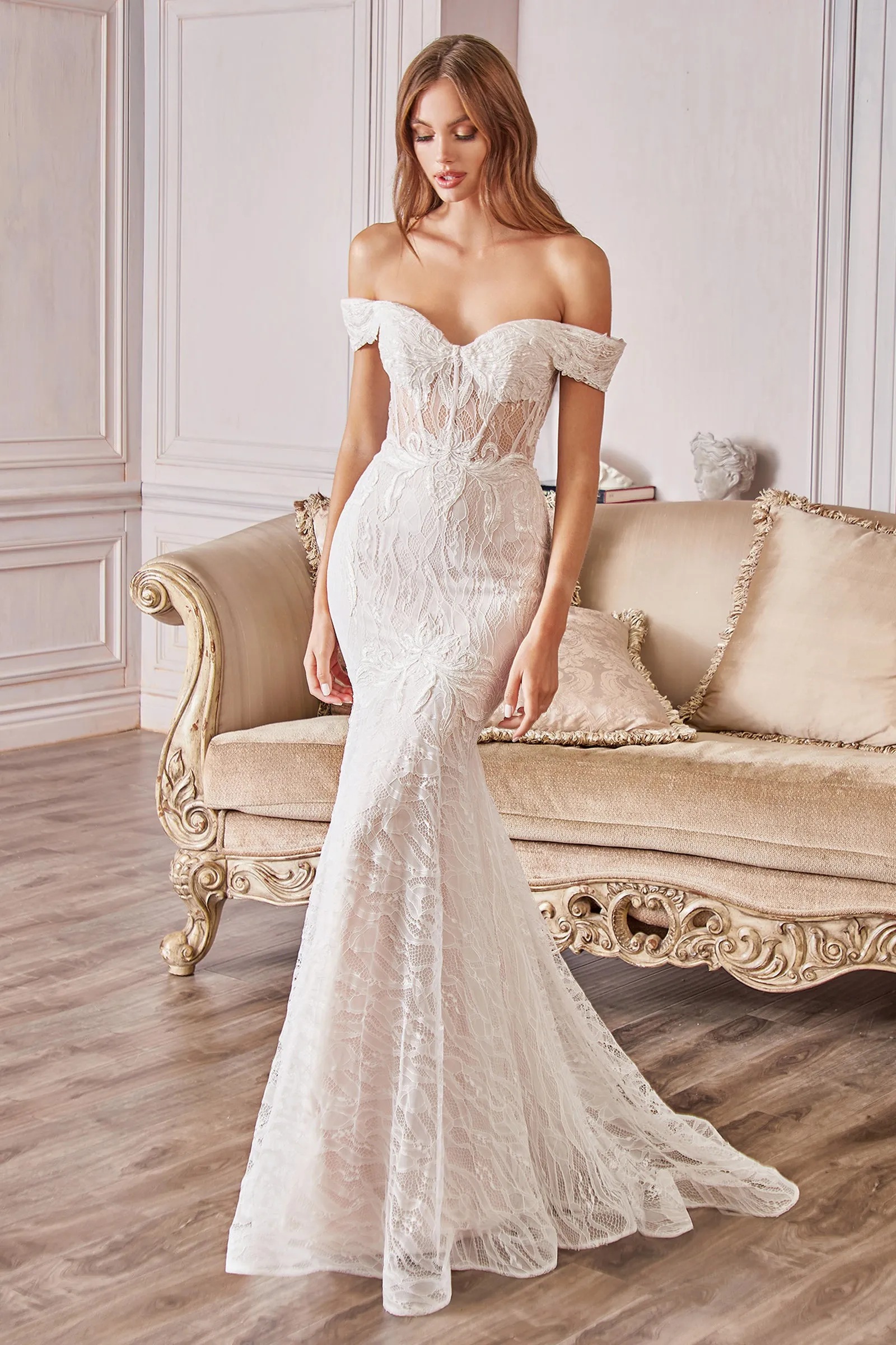 CINDERELLA DIVINE A0666W Lace Off-Shoulder Corset Mermaid Bridal Dress sold by The Gown Galleria
