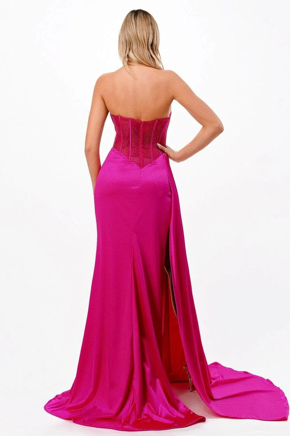 CINDERELLA DIVINE CDS411 Fitted Sumptuous Satin Gown with Slit sold by The Gown Galleria product image thumbnail 2