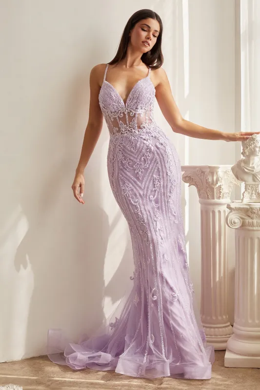 CINDERELLA DIVINE CD992 Fitted Beaded Sleeveless Mermaid Gown sold by The Gown Galleria