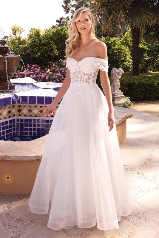 CINDERELLA DIVINE CD961W Lace Off-Shoulder Corset Bridal Gown sold by The Gown Galleria