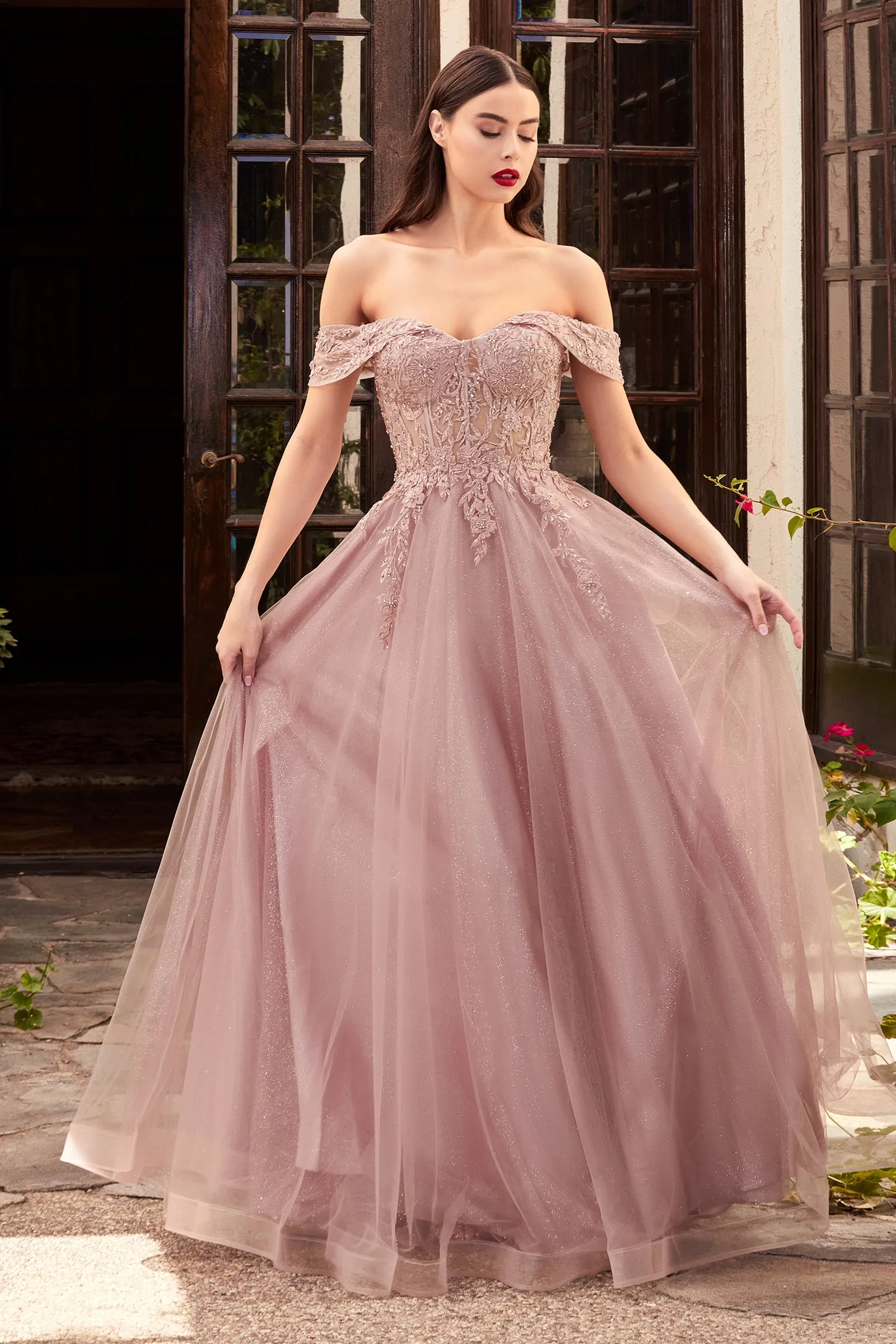 CINDERELLA DIVINE CD961 Lace Off-Shoulder Corset Gown sold by The Gown Galleria product image thumbnail 3