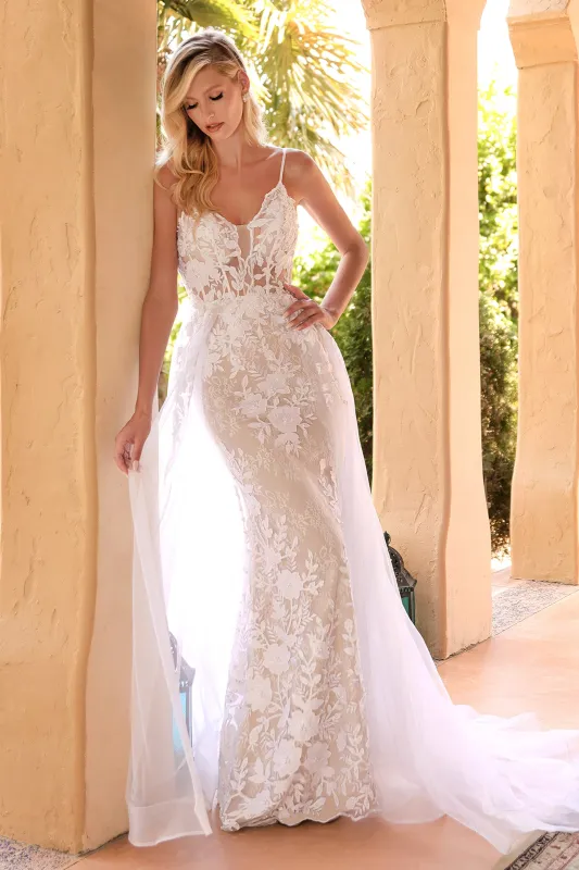 CINDERELLA DIVINE CD931W Corseted Mermaid Bridal Gown with Overskirt sold by The Gown Galleria