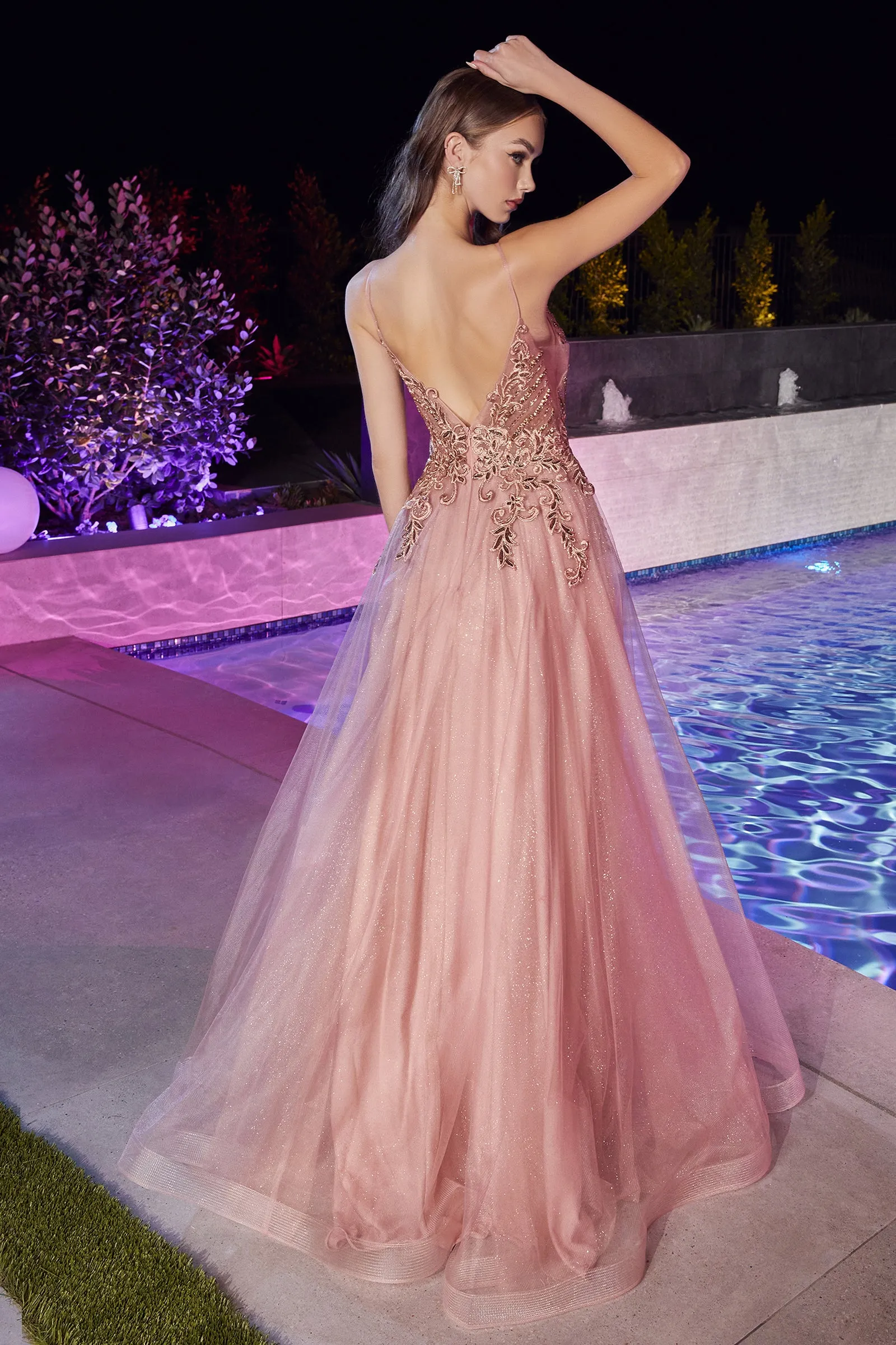 CINDERELLA DIVINE CD874 A-Line Sleeveless Tulle Gown sold by The Gown Galleria product image thumbnail 2