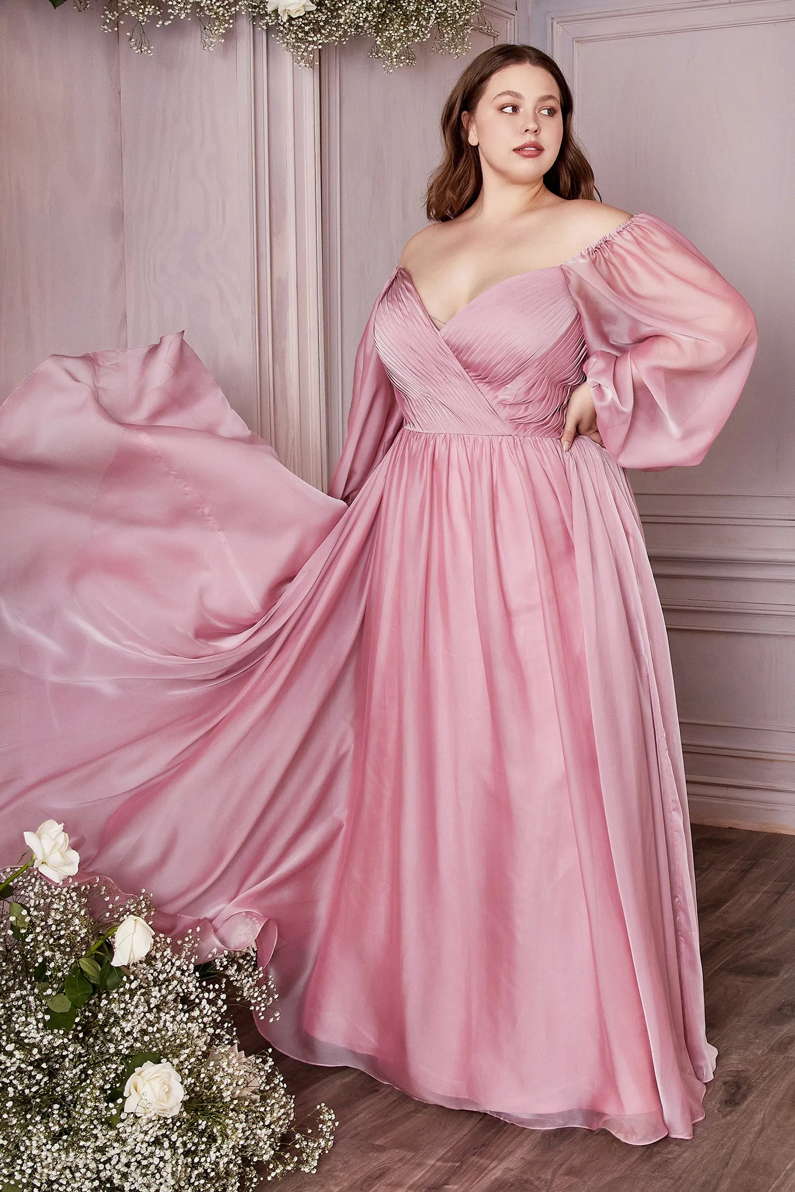 CINDERELLA DIVINE CD243C Plus Size A-Line Long Sleeve Chiffon Gown sold by The Gown Galleria product image thumbnail 5