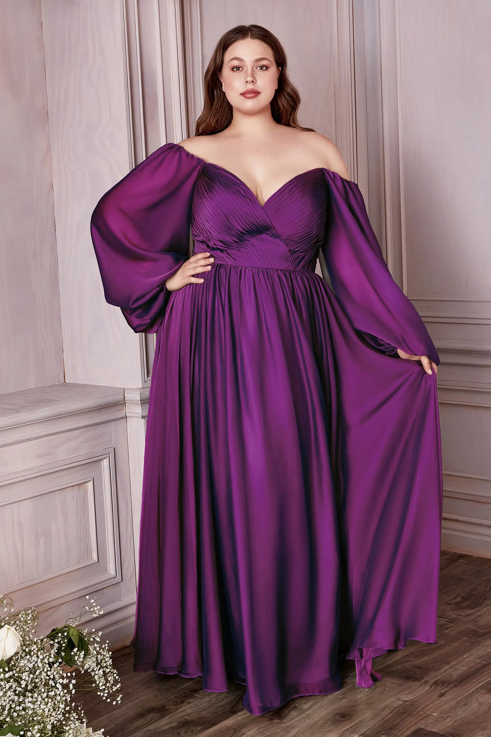 CINDERELLA DIVINE CD243C Plus Size A-Line Long Sleeve Chiffon Gown sold by The Gown Galleria product image thumbnail 2