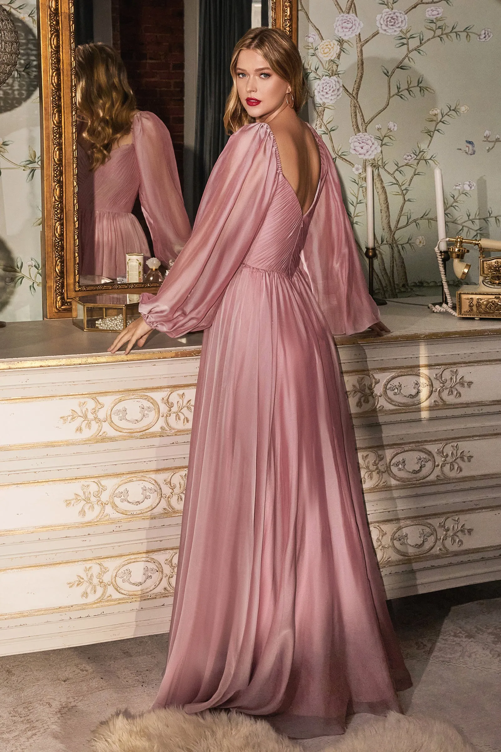 CINDERELLA DIVINE CD243 A-Line Long Sleeve Chiffon Gown sold by The Gown Galleria product image thumbnail 2