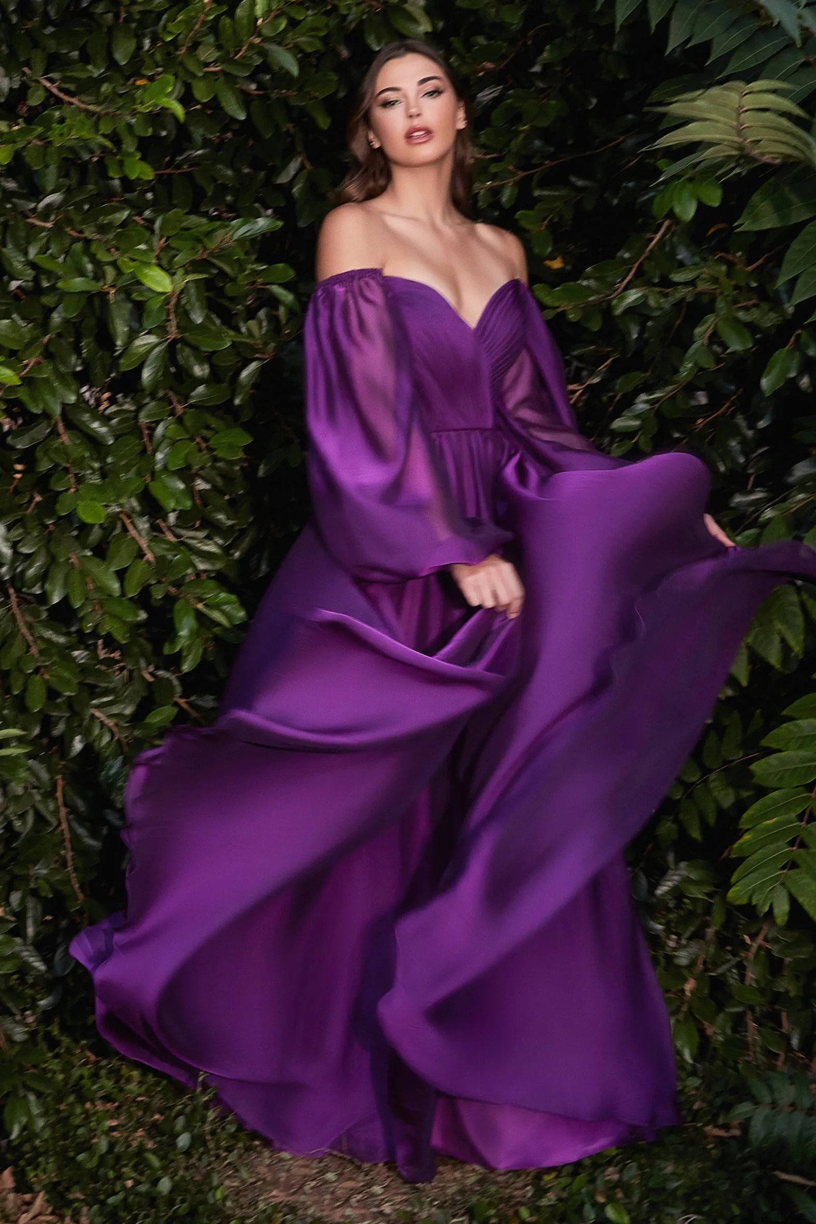 CINDERELLA DIVINE CD243 A-Line Long Sleeve Chiffon Gown sold by The Gown Galleria product image thumbnail 4