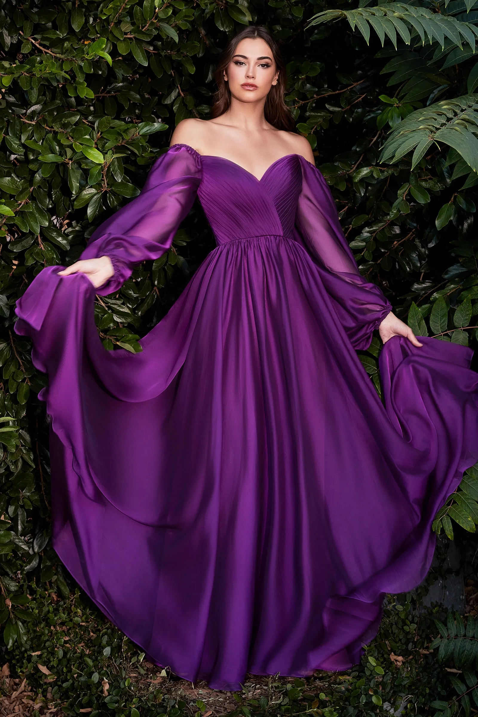 CINDERELLA DIVINE CD243 A-Line Long Sleeve Chiffon Gown sold by The Gown Galleria product image thumbnail 3
