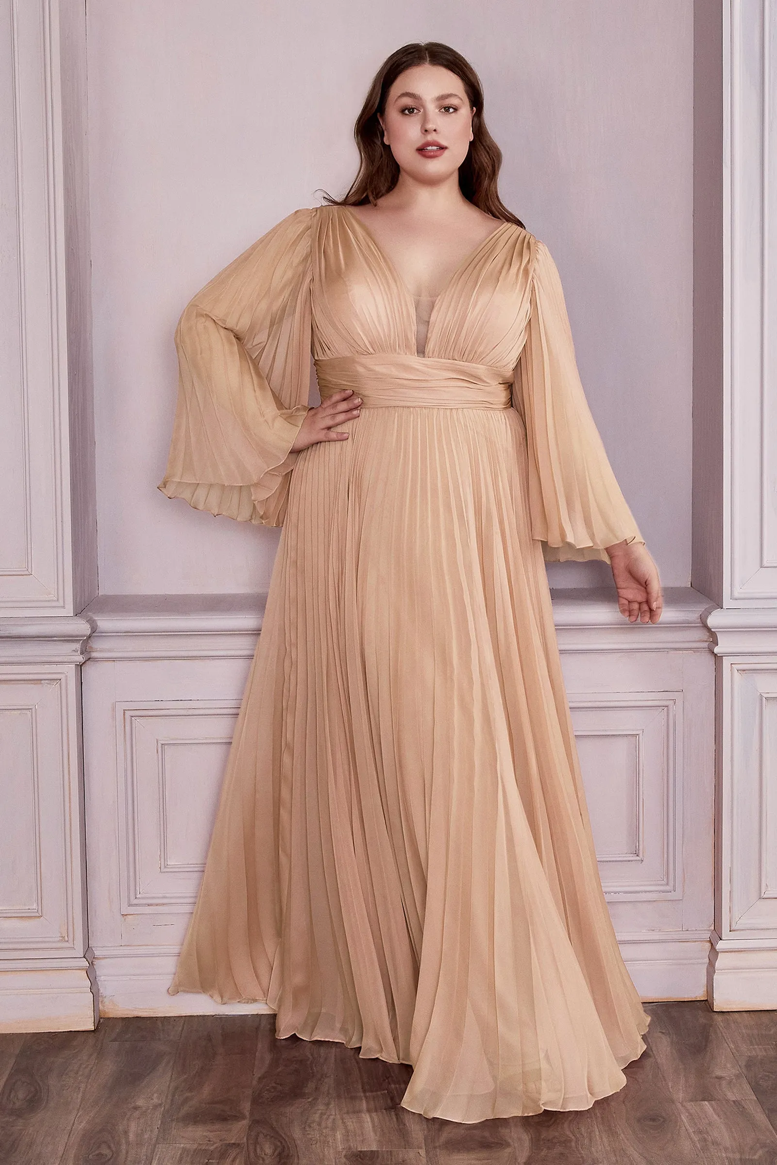 CINDERELLA DIVINE CD242C Plus Size Pleated Long Sleeve Chiffon Gown sold by The Gown Galleria product image thumbnail 3