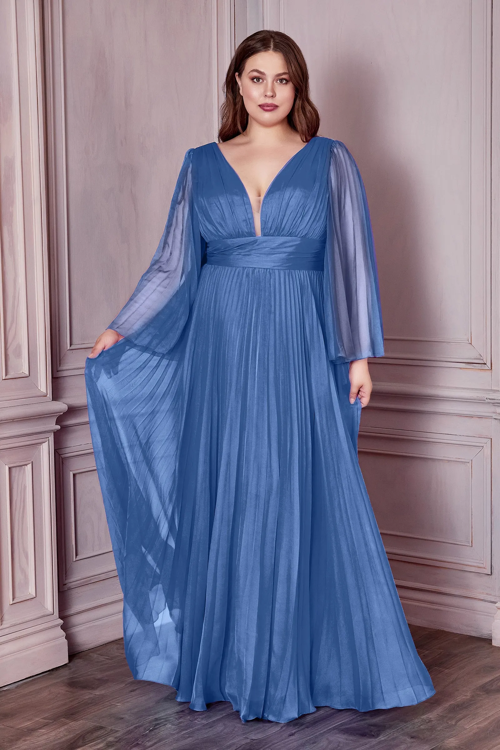 CINDERELLA DIVINE CD242C Plus Size Pleated Long Sleeve Chiffon Gown sold by The Gown Galleria product image thumbnail 2