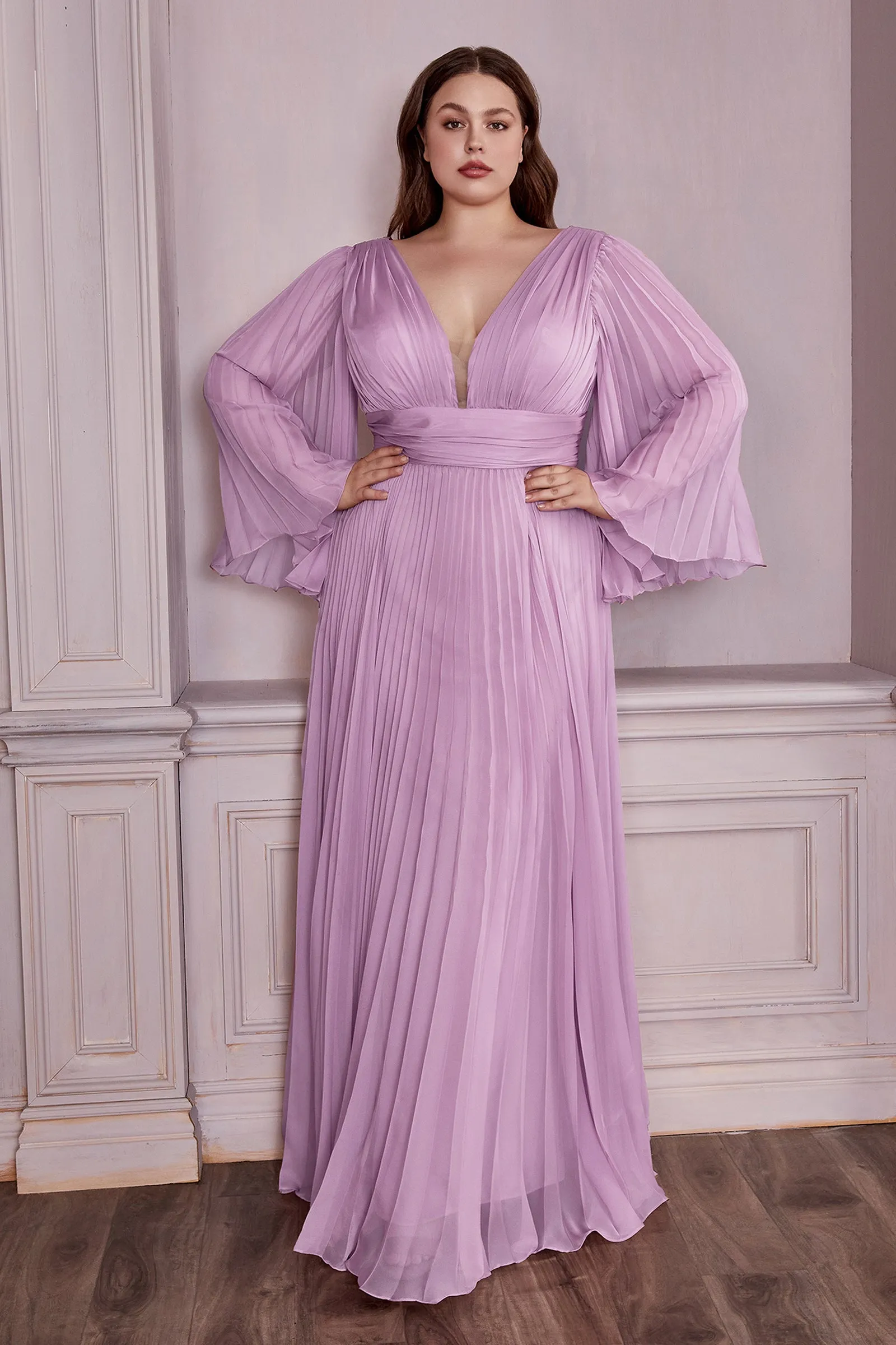 CINDERELLA DIVINE CD242C Plus Size Pleated Long Sleeve Chiffon Gown sold by The Gown Galleria product image thumbnail 4