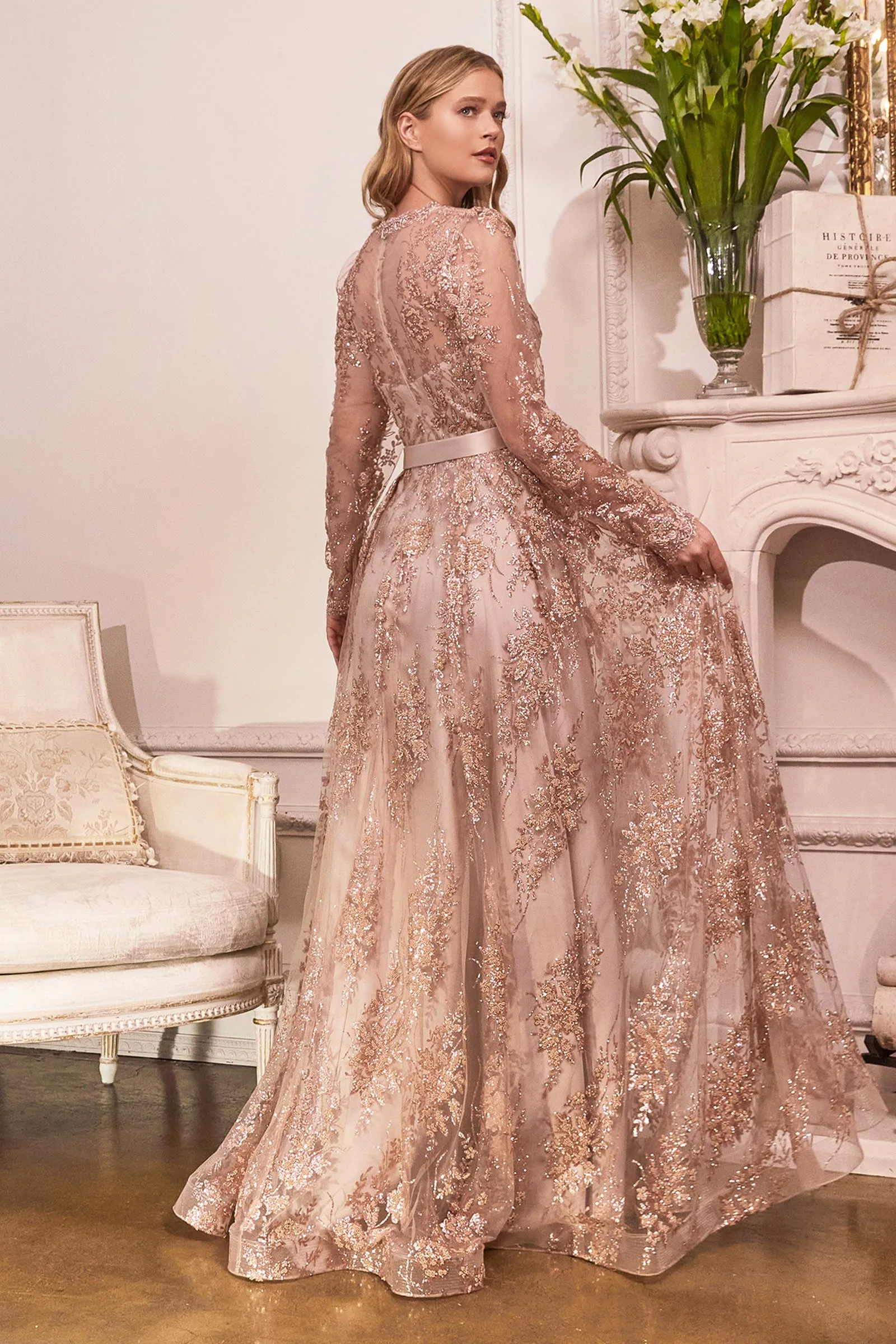 CINDERELLA DIVINE CD233 Long Sleeve Embellished Gown sold by The Gown Galleria product image thumbnail 4