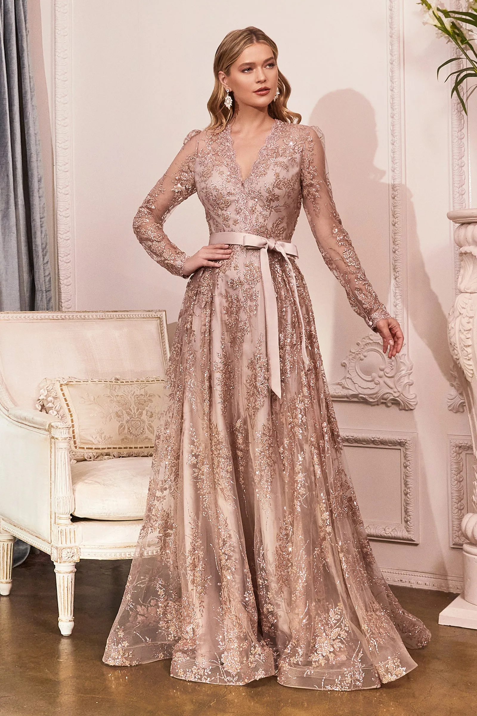 CINDERELLA DIVINE CD233 Long Sleeve Embellished Gown sold by The Gown Galleria product image thumbnail 3