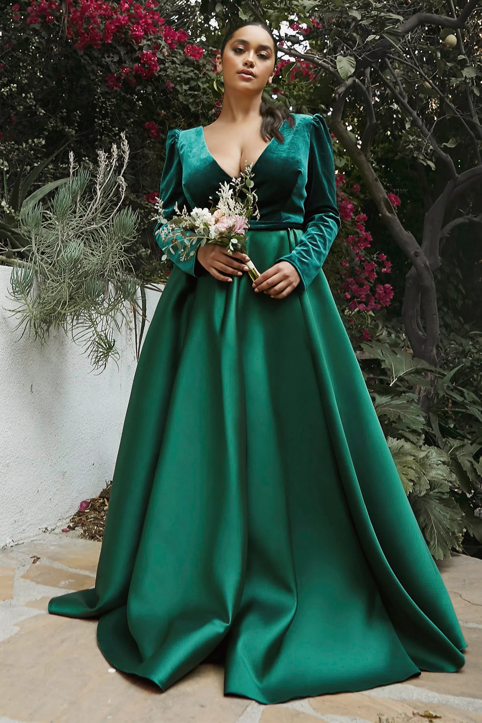 CINDERELLA DIVINE CD226C Plus Size Long Sleeve V-Neck Gown sold by The Gown Galleria product image thumbnail 2
