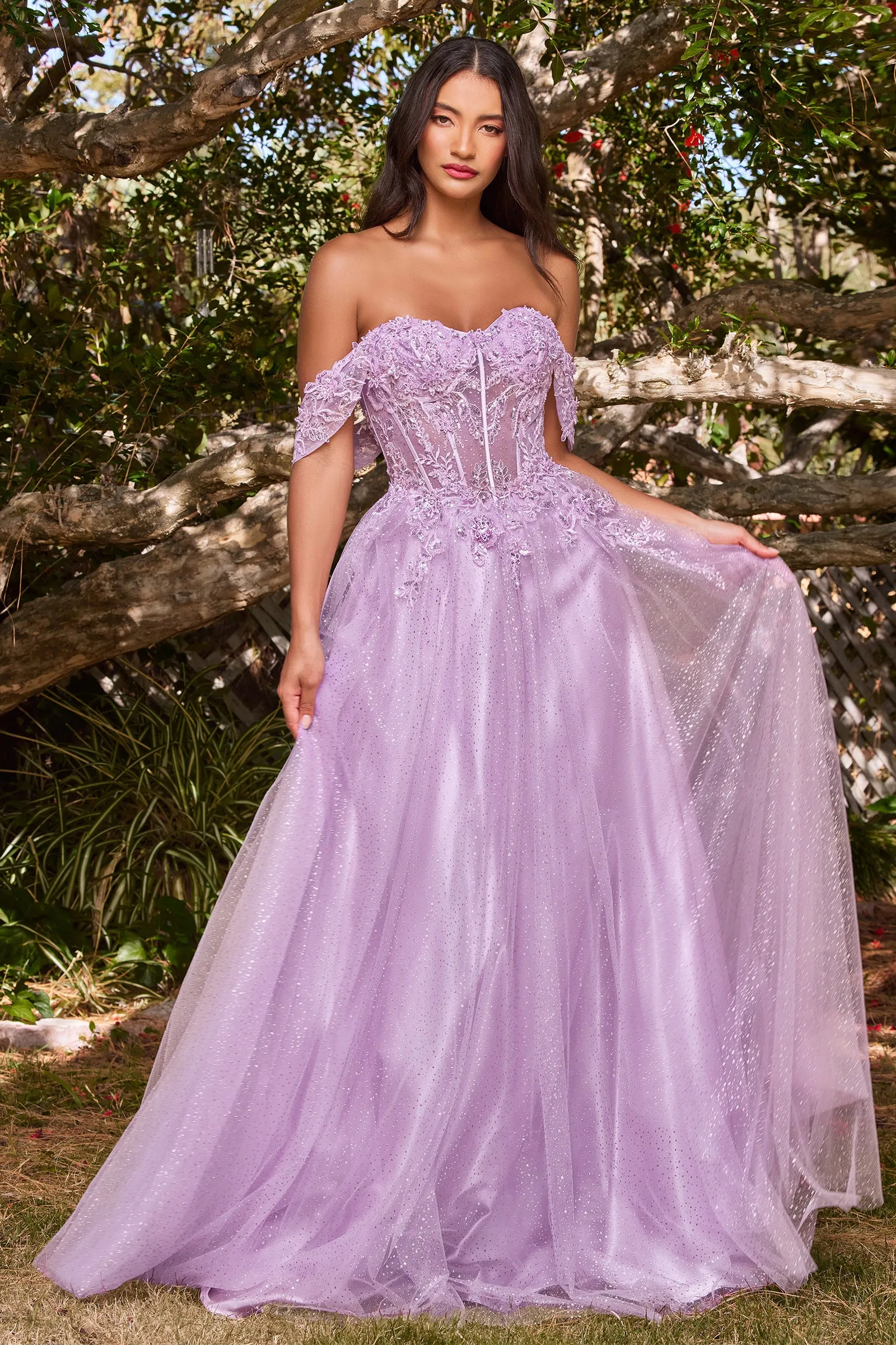 CINDERELLA DIVINE CD0198 A-Line Off-Shoulder Tulle Gown sold by The Gown Galleria product image thumbnail 2