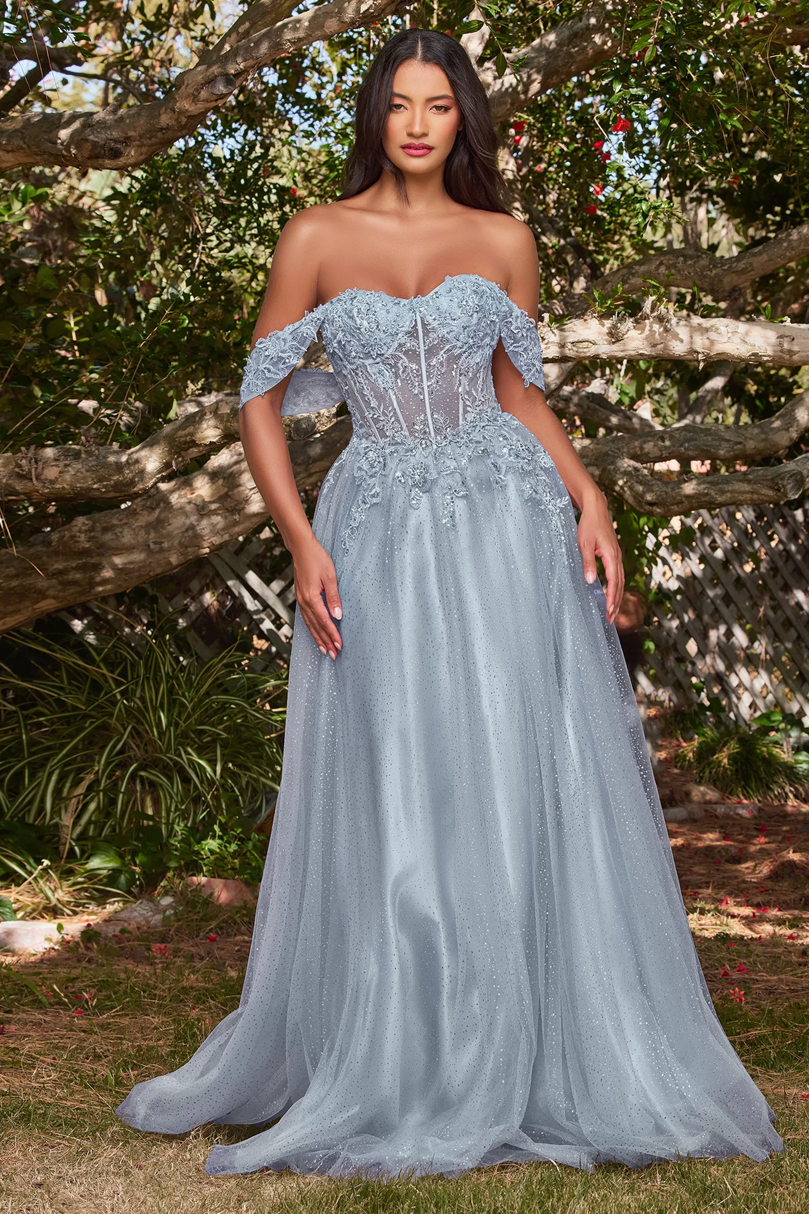 CINDERELLA DIVINE CD0198 A-Line Off-Shoulder Tulle Gown sold by The Gown Galleria product image thumbnail 3